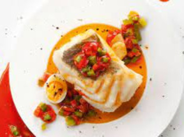 Cod with Manchego ratatouille