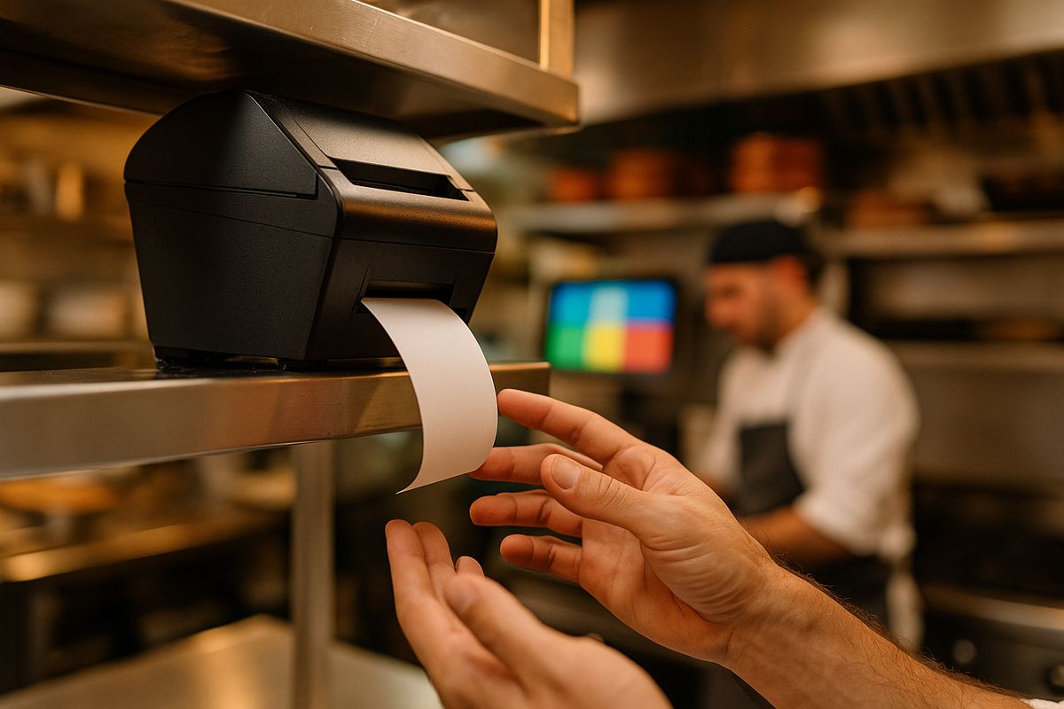 Impresora de comandas en la cocina de un restaurante con TPV Ágora