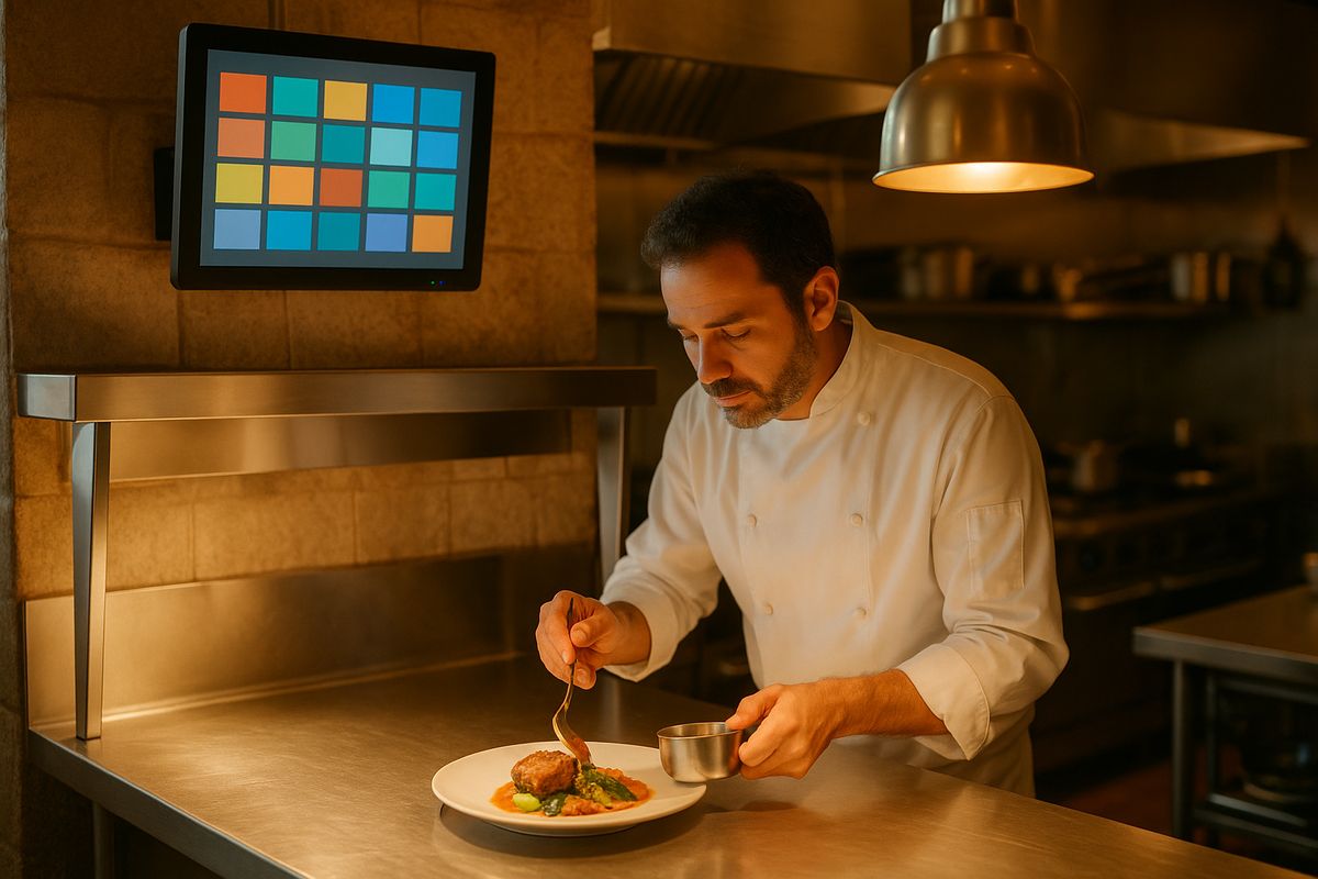 Monitor de cocina con las comandas de Ágora en el pase de un restaurante