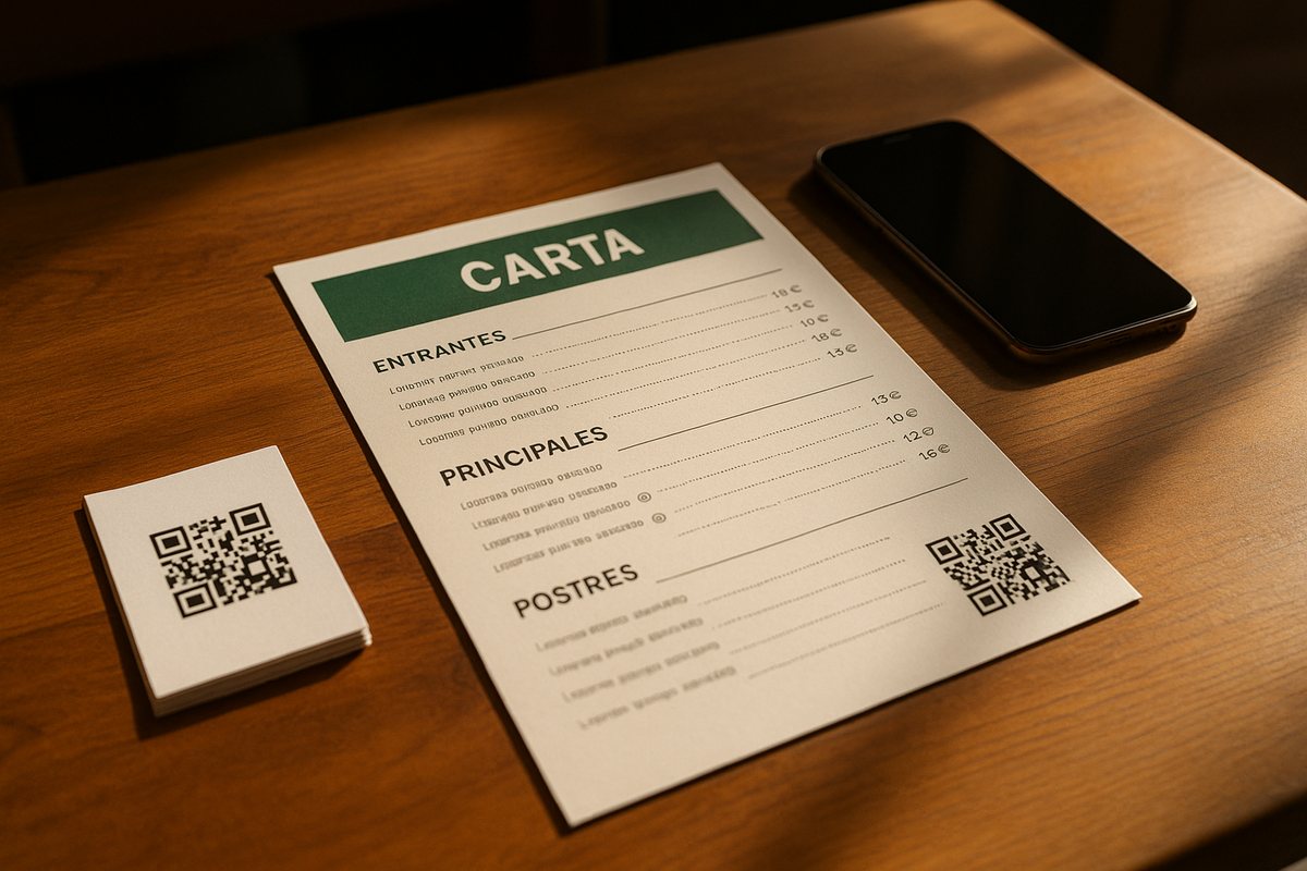 Carta de restaurante impresa en PDF con código QR y tarjetas