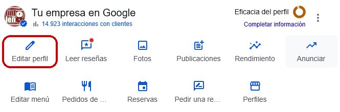 Panel Tu empresa en Google con el botón Editar perfil
