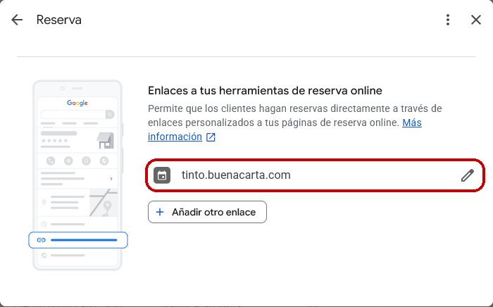 Enlace de reservas guardado en la ficha de Google