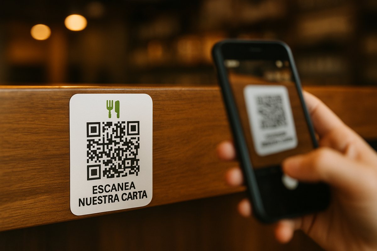 Pegatina con código QR en la barra de un bar